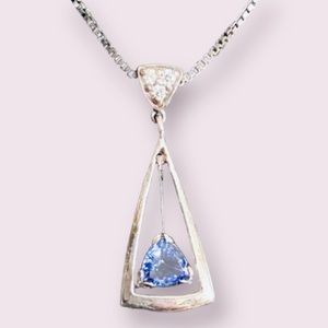 Triangle Frame Sterling Silver Pendant with Tanzanite and CZ